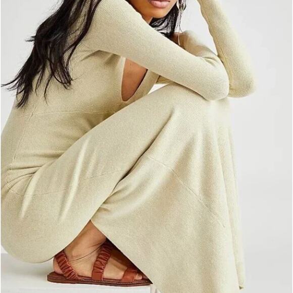 FREE PEOPLE Beach Trixie Sweater Maxi Dress Opal Silk Green Tan Sz L NWT {EE33} - Picture 4 of 5